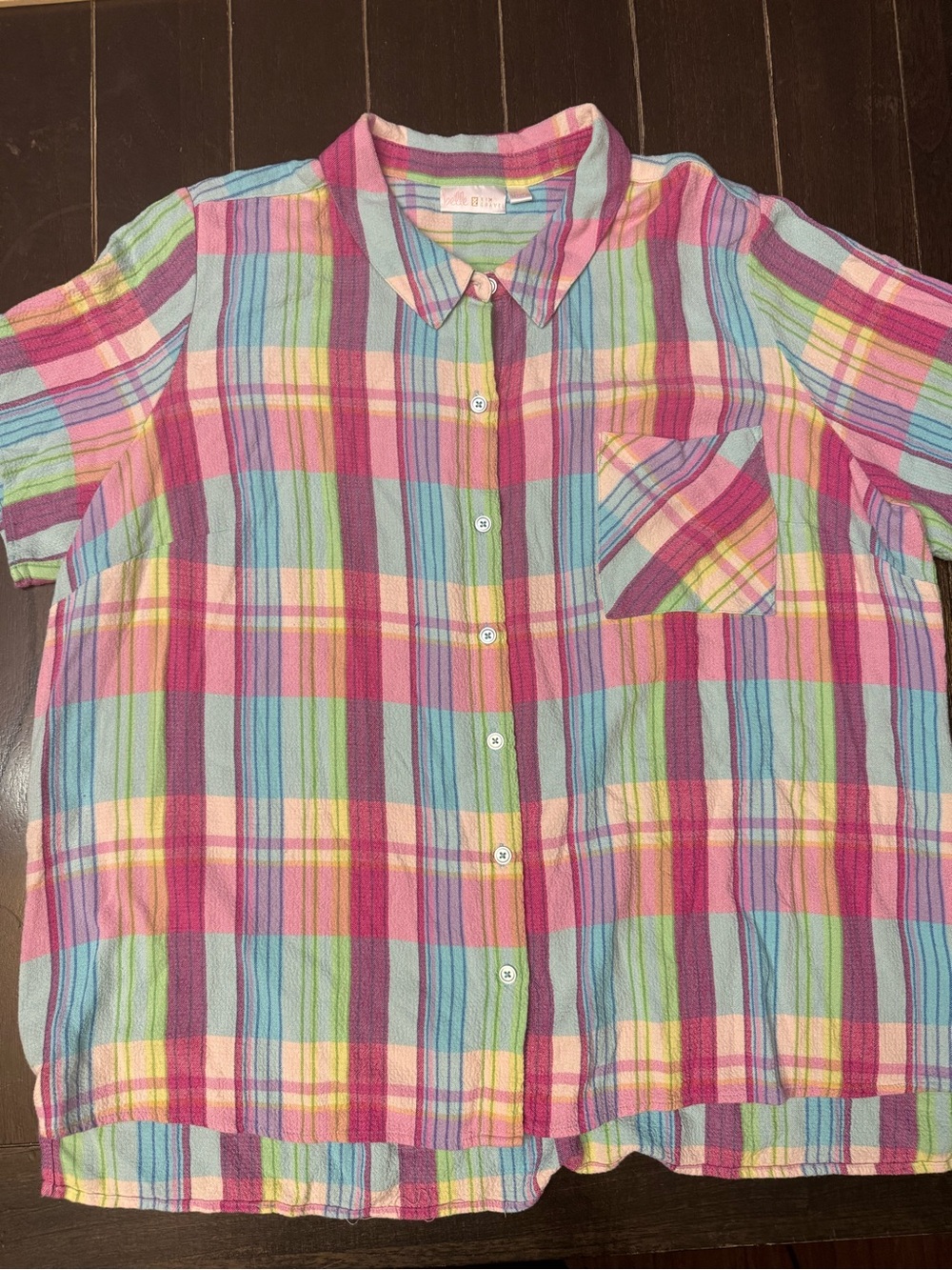 Belle by Kim Gravel Multicolor Plaid Button-Down Shirt 2XL Plus Sized Baggy